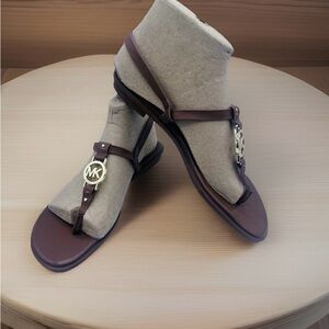 MICHAEL Michael Kors Medallion Logo Brown Slingback Thong Sandals Women's 9.5M